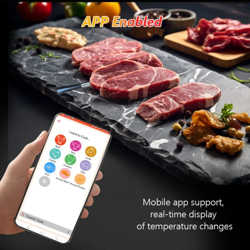 WLAN Lebensmittelthermometer mit Keramiksonde – Digital, wasserdicht & drahtlos für Grill & Ofen