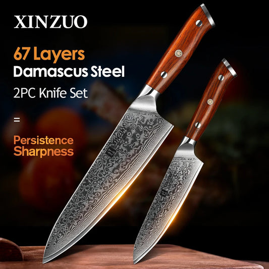 XINZUO Profi‑Damastmesser‑Set (2 Teile) – VG10‑Kern & Palisandergriff