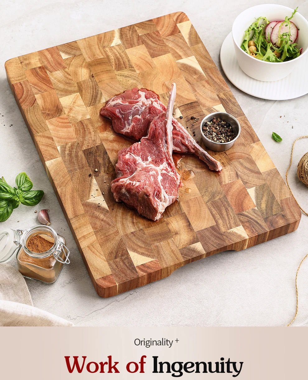 HEZHEN Doppelseitiges Schneidebrett aus Akazienholz – Premium-Qualität für Küche und Grill